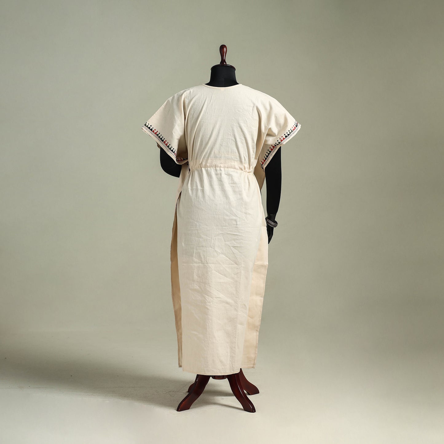 Beige - Bengal Kantha Hand Embroidery Cotton Long Kaftan 04