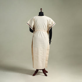 Beige - Bengal Kantha Hand Embroidery Cotton Long Kaftan 04