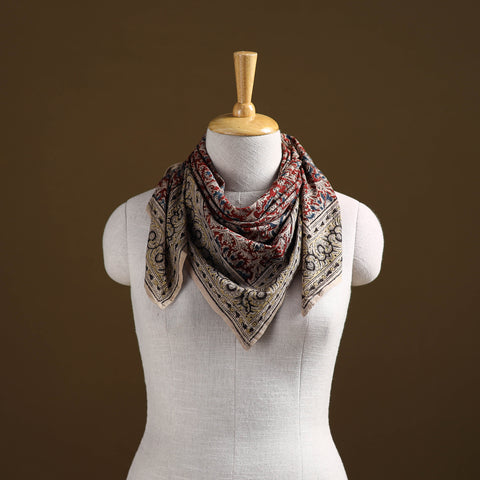 Red - Pedana Hand Block Print Natural Dyed Cotton Kalamkari Scarf 42