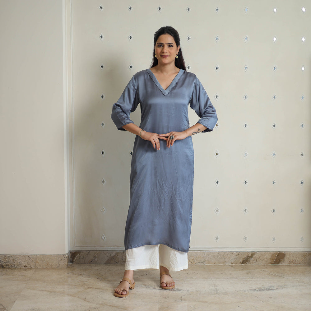 Yashasmini Grey Modal Silk Plain Straight Kurta