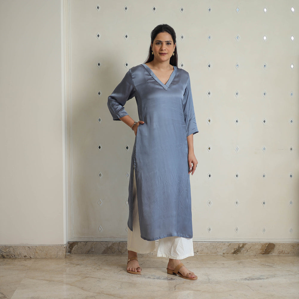 Yashasmini Grey Modal Silk Plain Straight Kurta