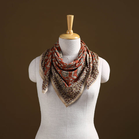 Orange - Pedana Hand Block Print Natural Dyed Cotton Kalamkari Scarf 43