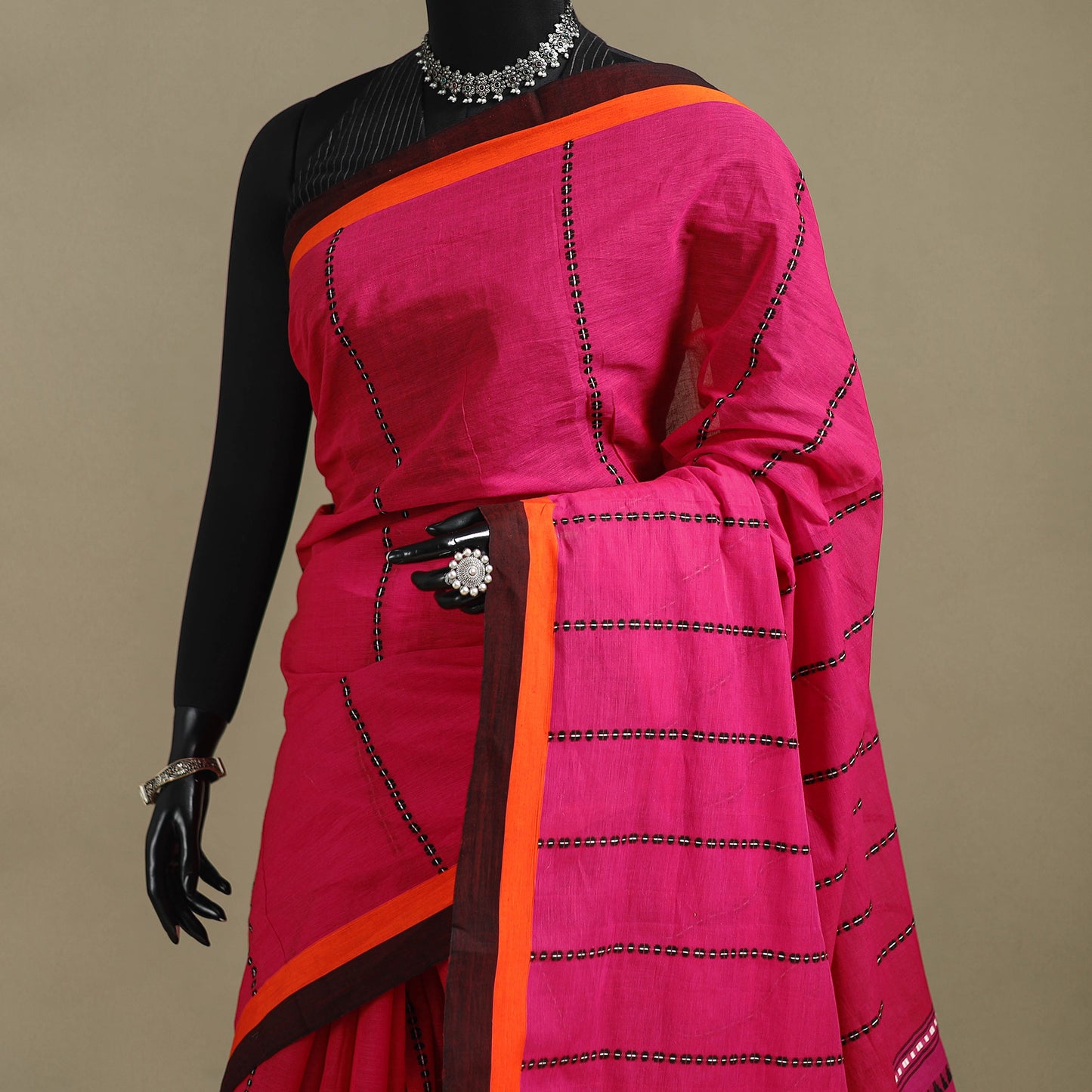 Pink - Bengal Handwoven Cotton Begumpuri Saree 29