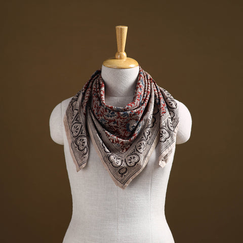 Red - Pedana Hand Block Print Natural Dyed Cotton Kalamkari Scarf 45