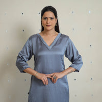 Yashasmini Grey Modal Silk Plain Straight Kurta