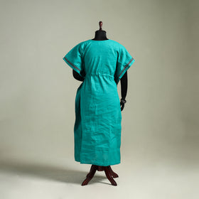 Green - Bengal Kantha Hand Embroidery Cotton Long Kaftan 05