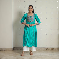 Daisy Green Modal Silk Plain A-line Kurta