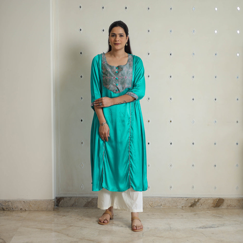 Daisy Green Modal Silk Plain A-line Kurta