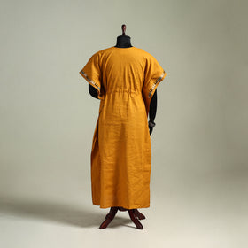 Yellow - Bengal Kantha Hand Embroidery Cotton Long Kaftan 06