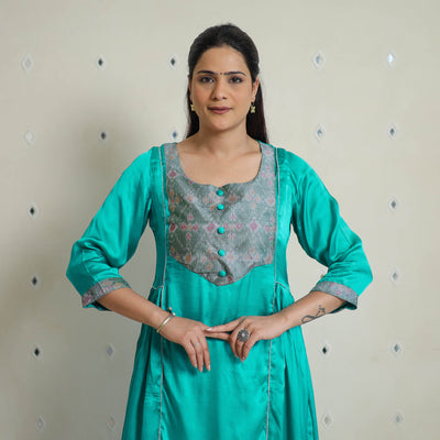 Daisy Green Modal Silk Plain A-line Kurta