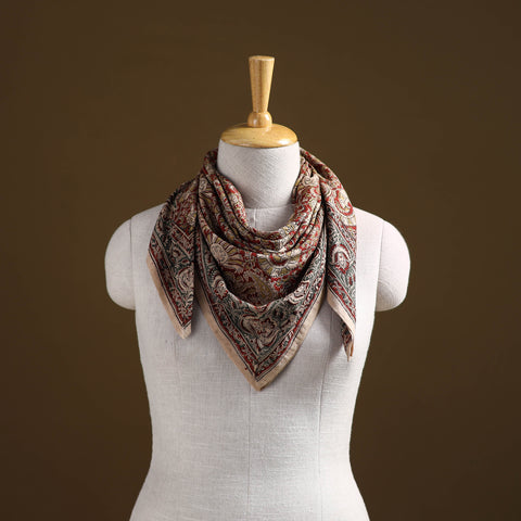 Red - Pedana Hand Block Print Natural Dyed Cotton Kalamkari Scarf 46