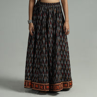 Black - Pochampally Ikat 24 Kali Cotton Skirt with Rajasthani Embroidery Border 20