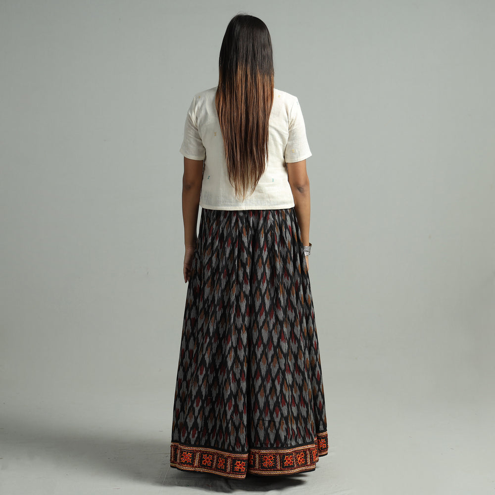 Black - Pochampally Ikat 24 Kali Cotton Skirt with Rajasthani Embroidery Border 20