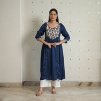 Mehak Blue Modal Silk Plain A-line Kurta