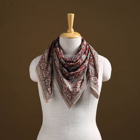Red - Pedana Hand Block Print Natural Dyed Cotton Kalamkari Scarf 48