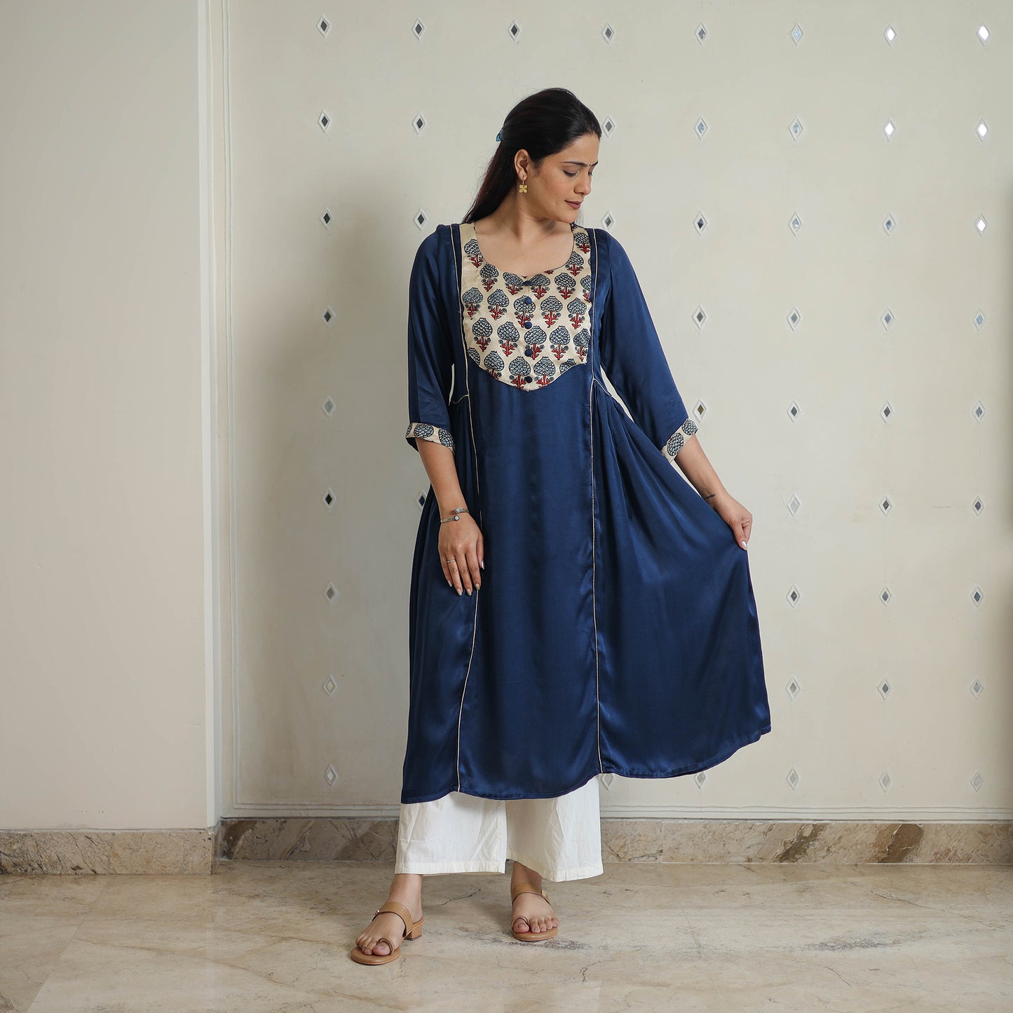 Mehak Blue Modal Silk Plain A-line Kurta