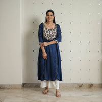 Mehak Blue Modal Silk Plain A-line Kurta