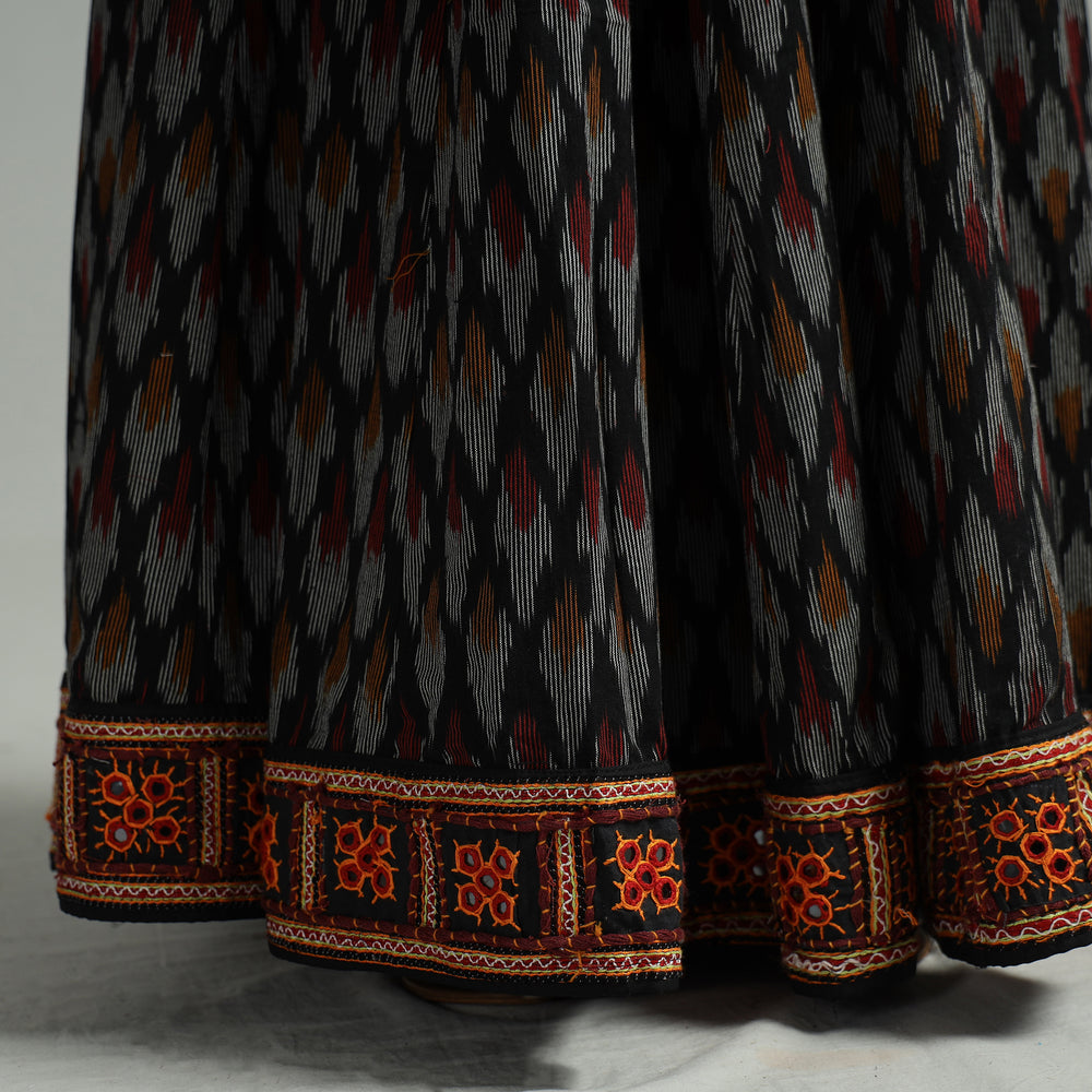 Black - Pochampally Ikat 24 Kali Cotton Skirt with Rajasthani Embroidery Border 20