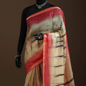 Beige - kota doria silk tie-dye shibori saree 02