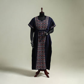 Black - Bengal Kantha Hand Embroidery Cotton Long Kaftan 08