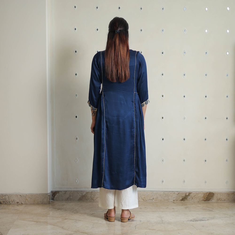 Mehak Blue Modal Silk Plain A-line Kurta