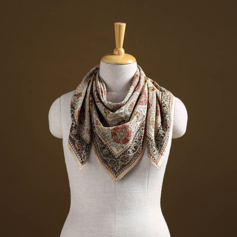 Beige - Pedana Hand Block Print Natural Dyed Cotton Kalamkari Scarf 50