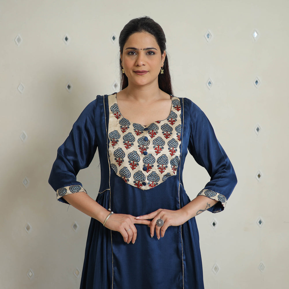 Mehak Blue Modal Silk Plain A-line Kurta