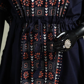 Black - Bengal Kantha Hand Embroidery Cotton Long Kaftan 08