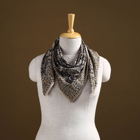 Black - Pedana Hand Block Print Natural Dyed Cotton Kalamkari Scarf 52