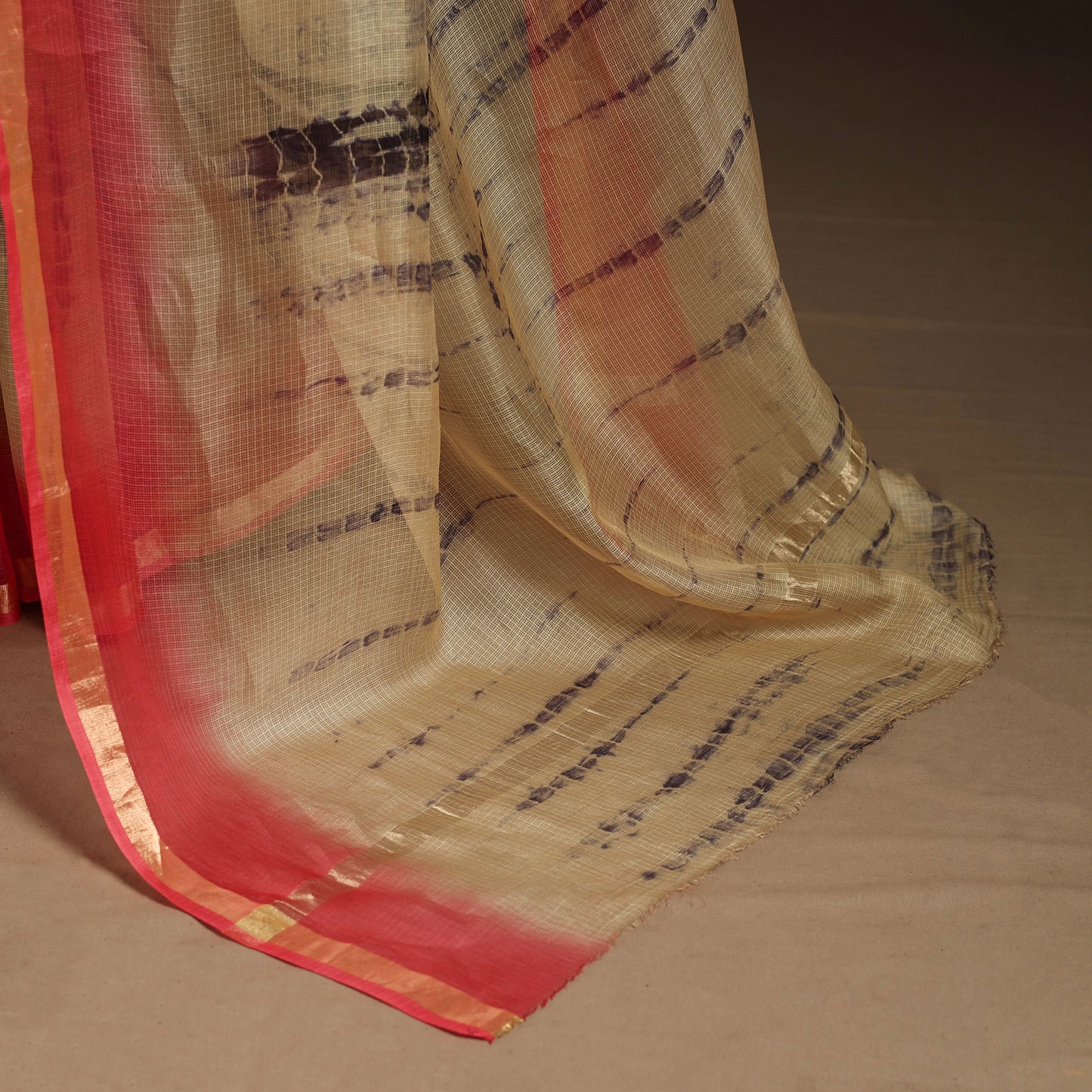Beige - kota doria silk tie-dye shibori saree 02
