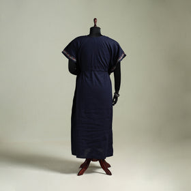 Black - Bengal Kantha Hand Embroidery Cotton Long Kaftan 08