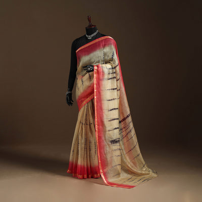 Beige - kota doria silk tie-dye shibori saree 02
