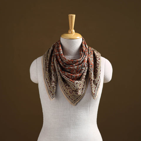 Orange - Pedana Hand Block Print Natural Dyed Cotton Kalamkari Scarf 53