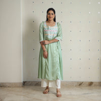 Aashvi Light Green Modal Silk Plain A-line Kurta