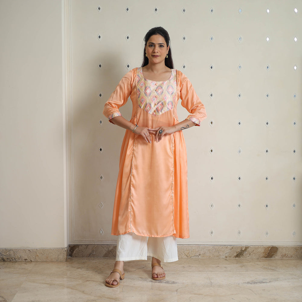 Kashish Peach Modal Silk Plain A-line Kurta