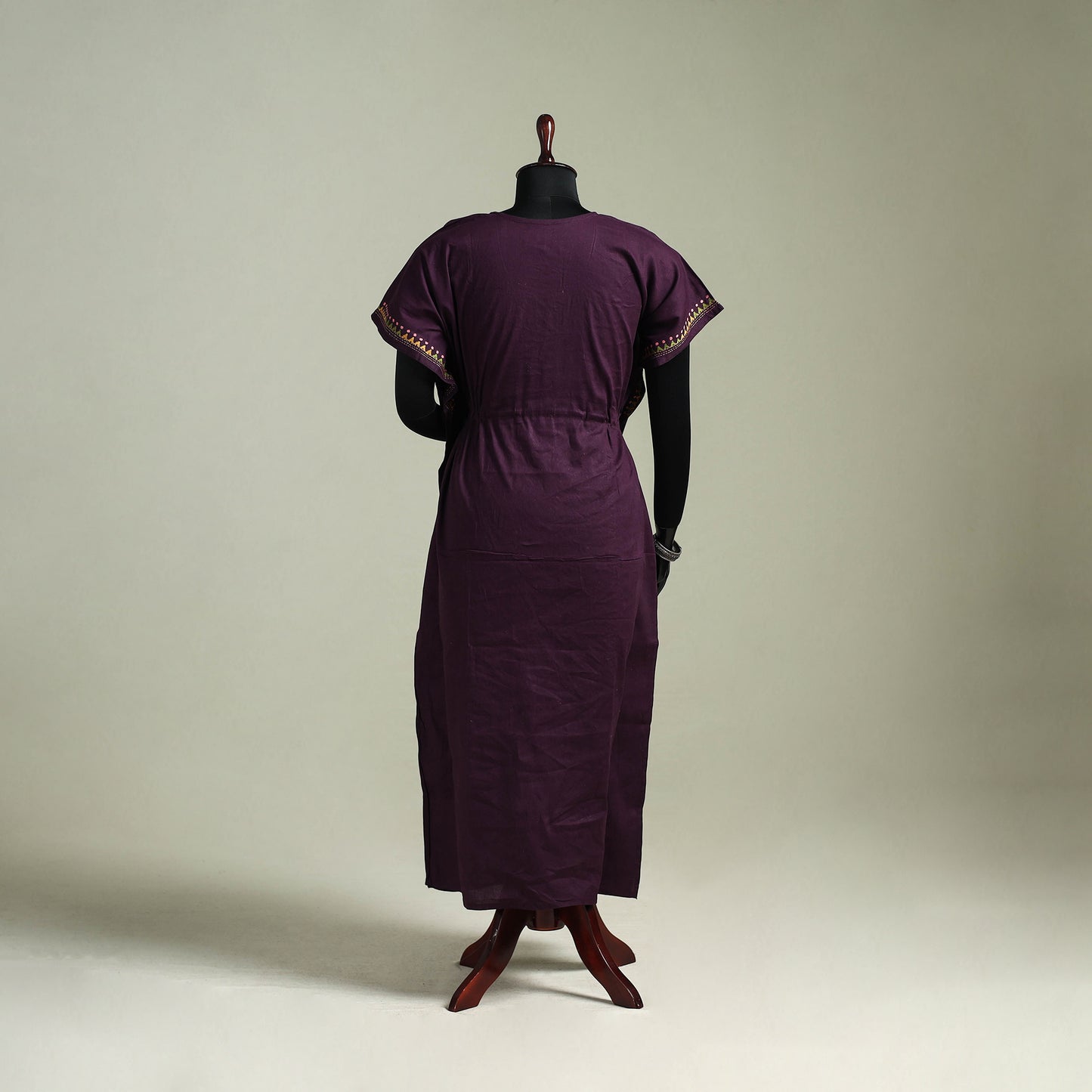 Purple - Bengal Kantha Hand Embroidery Cotton Long Kaftan 09