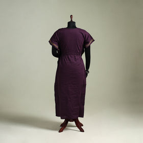 Purple - Bengal Kantha Hand Embroidery Cotton Long Kaftan 09
