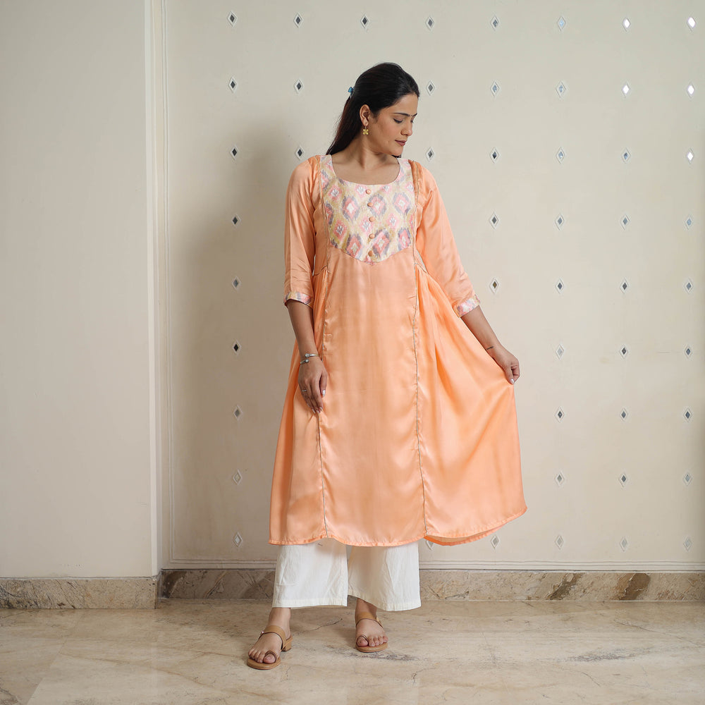 Kashish Peach Modal Silk Plain A-line Kurta