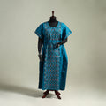 Blue - Bengal Kantha Hand Embroidery Cotton Long Kaftan 10