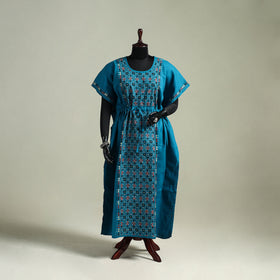 Blue - Bengal Kantha Hand Embroidery Cotton Long Kaftan 10