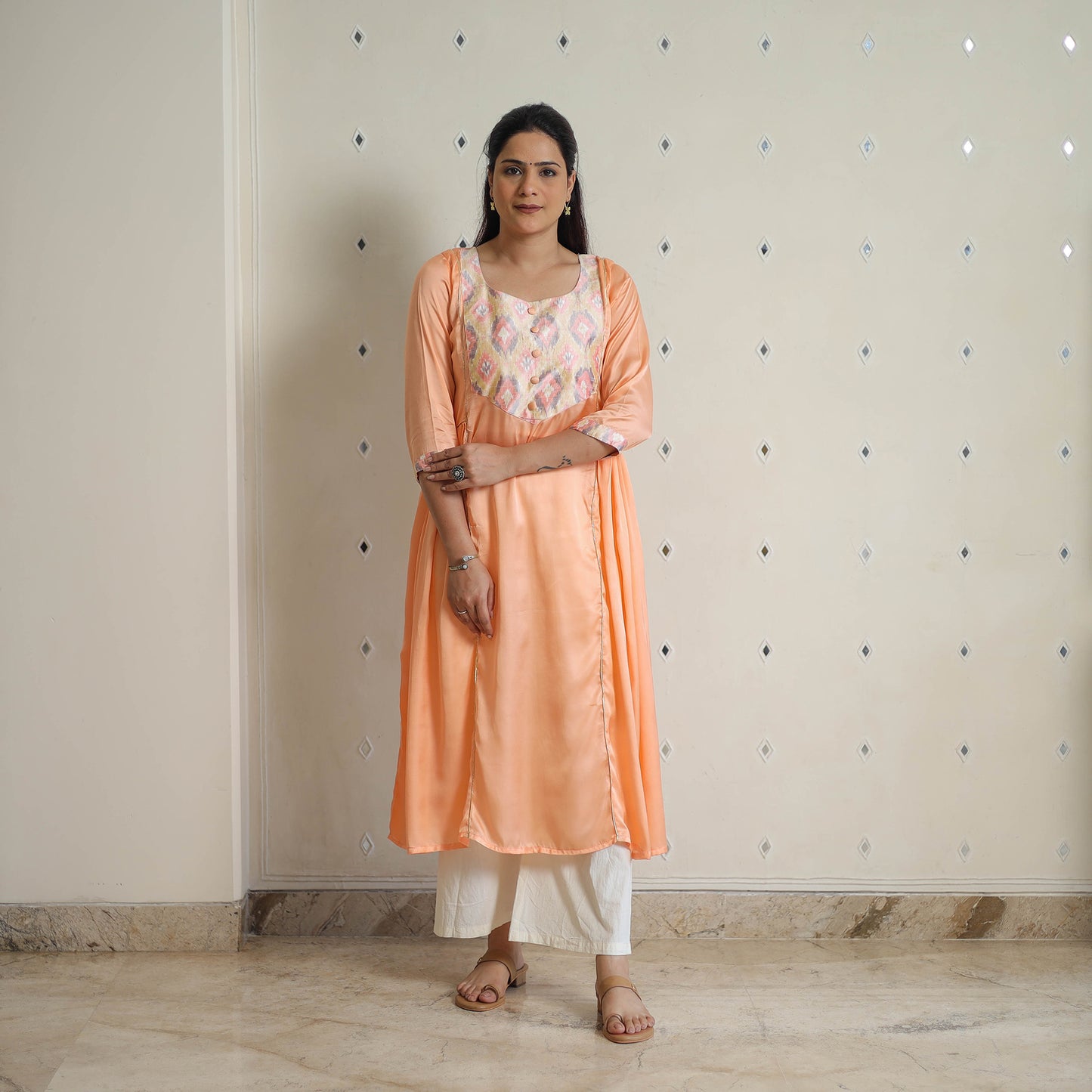 Kashish Peach Modal Silk Plain A-line Kurta