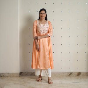 Kashish Peach Modal Silk Plain A-line Kurta