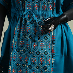 Blue - Bengal Kantha Hand Embroidery Cotton Long Kaftan 10