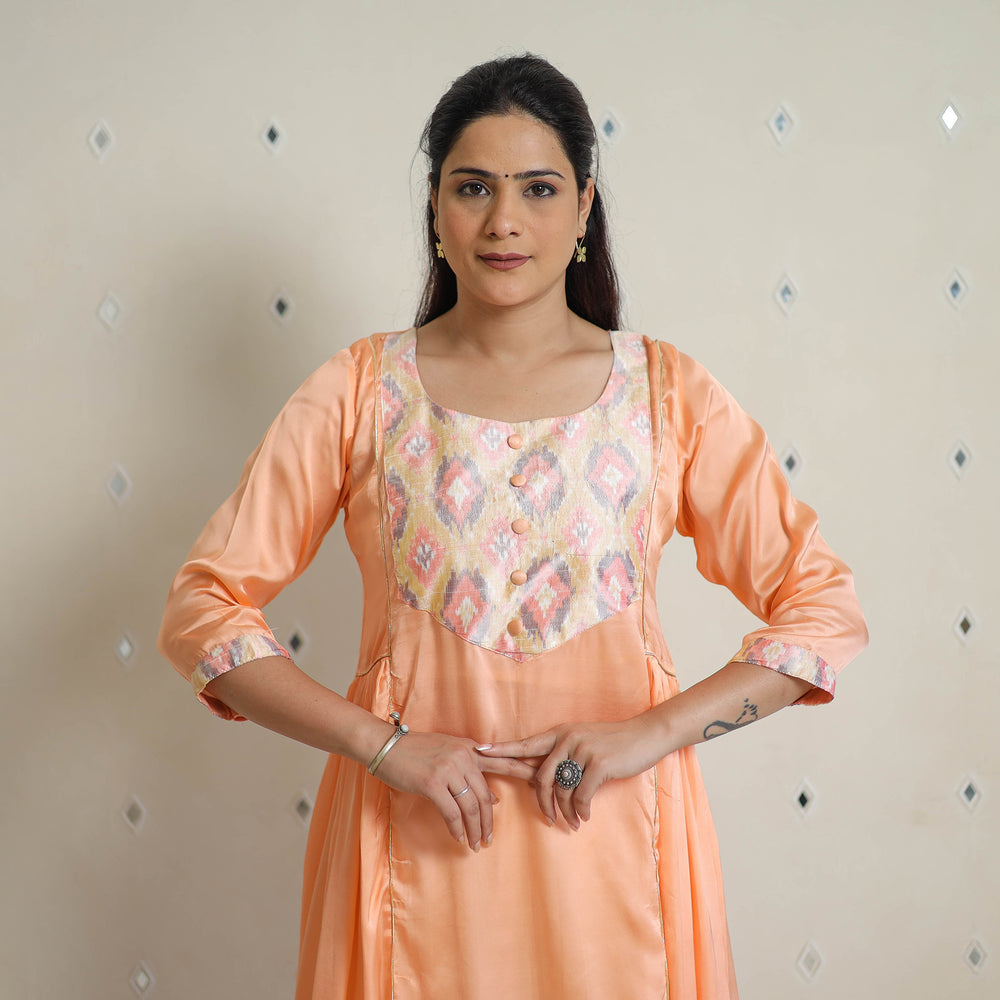 Kashish Peach Modal Silk Plain A-line Kurta