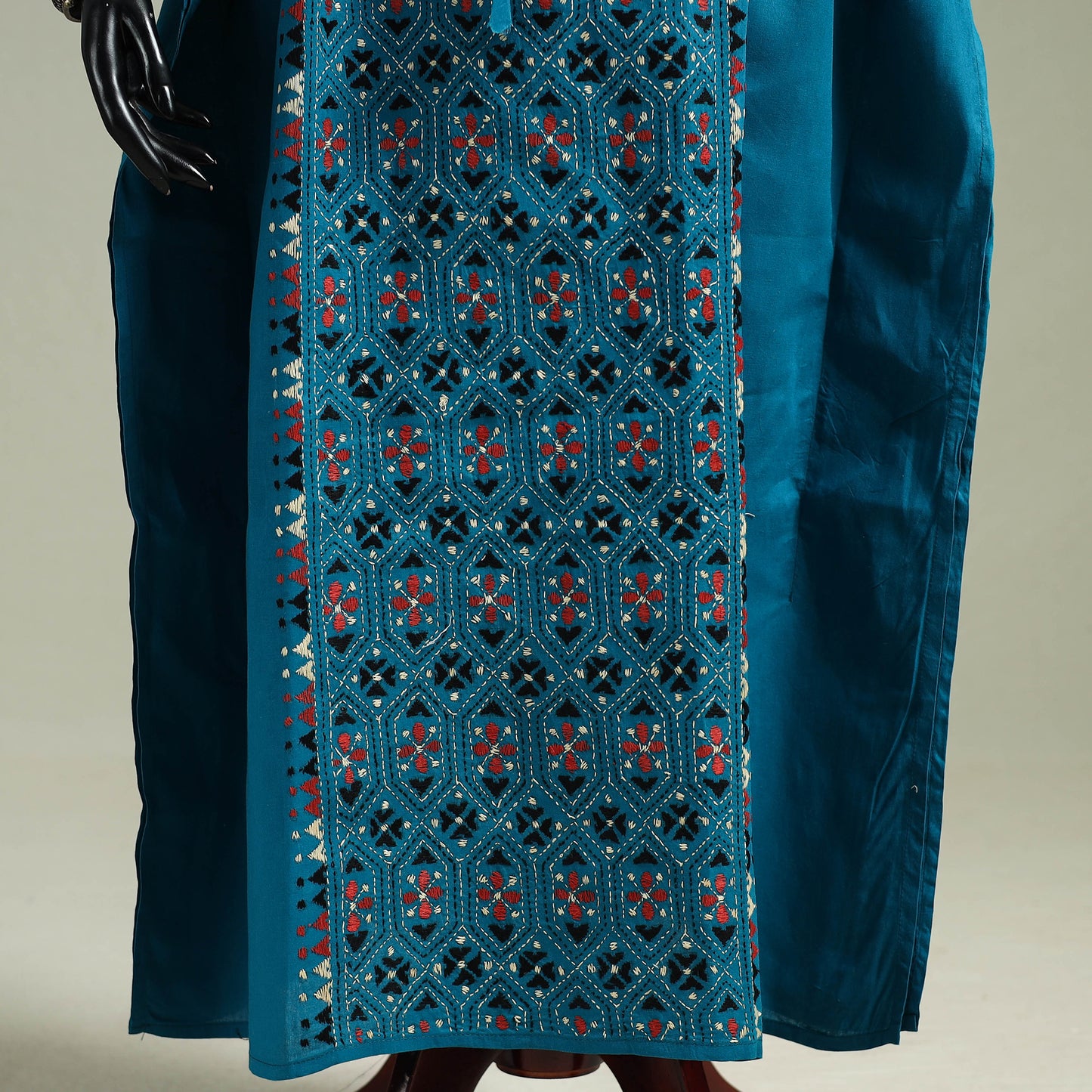 Blue - Bengal Kantha Hand Embroidery Cotton Long Kaftan 10