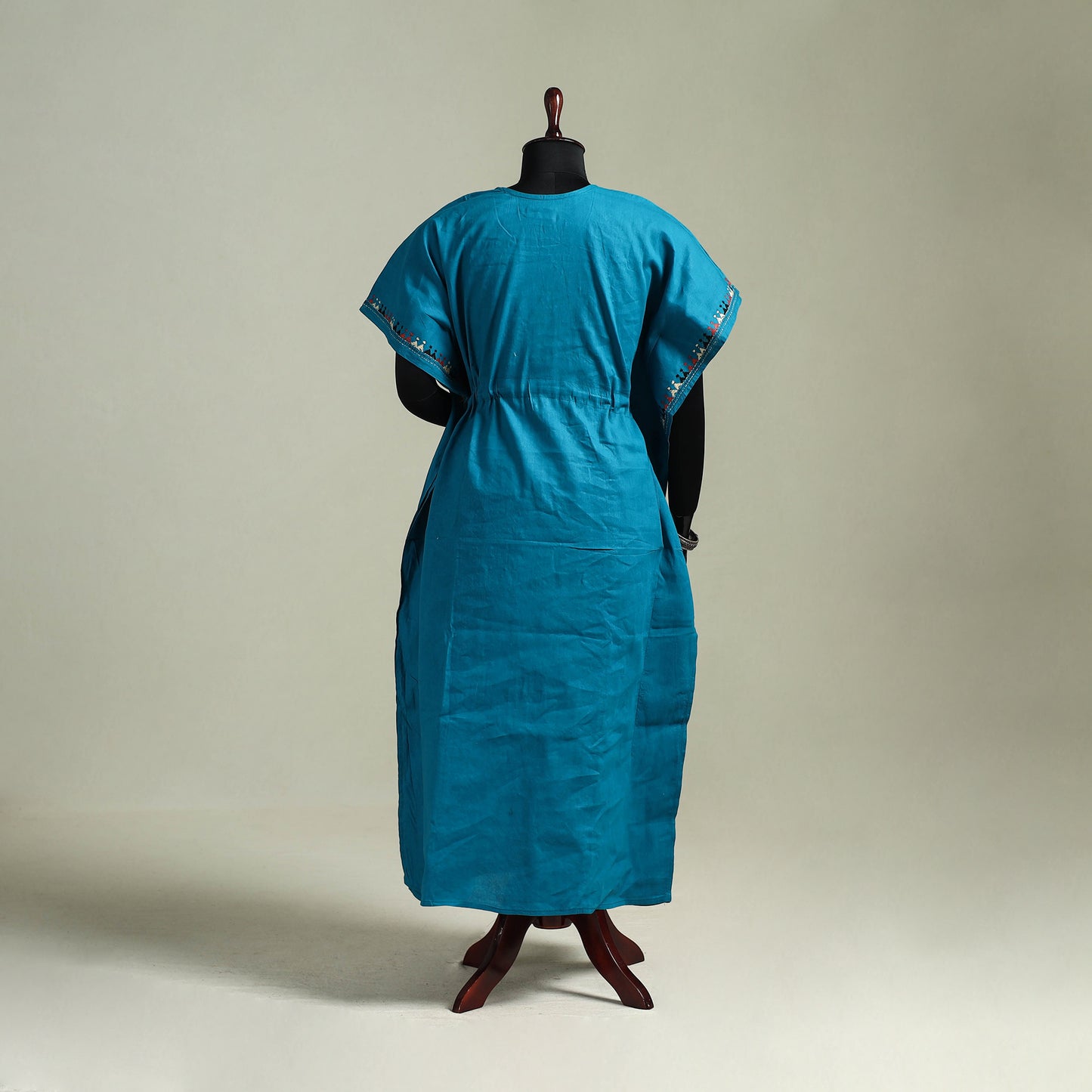 Blue - Bengal Kantha Hand Embroidery Cotton Long Kaftan 10