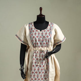 Beige - Bengal Kantha Hand Embroidery Cotton Long Kaftan 11