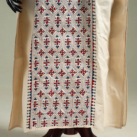 Beige - Bengal Kantha Hand Embroidery Cotton Long Kaftan 11