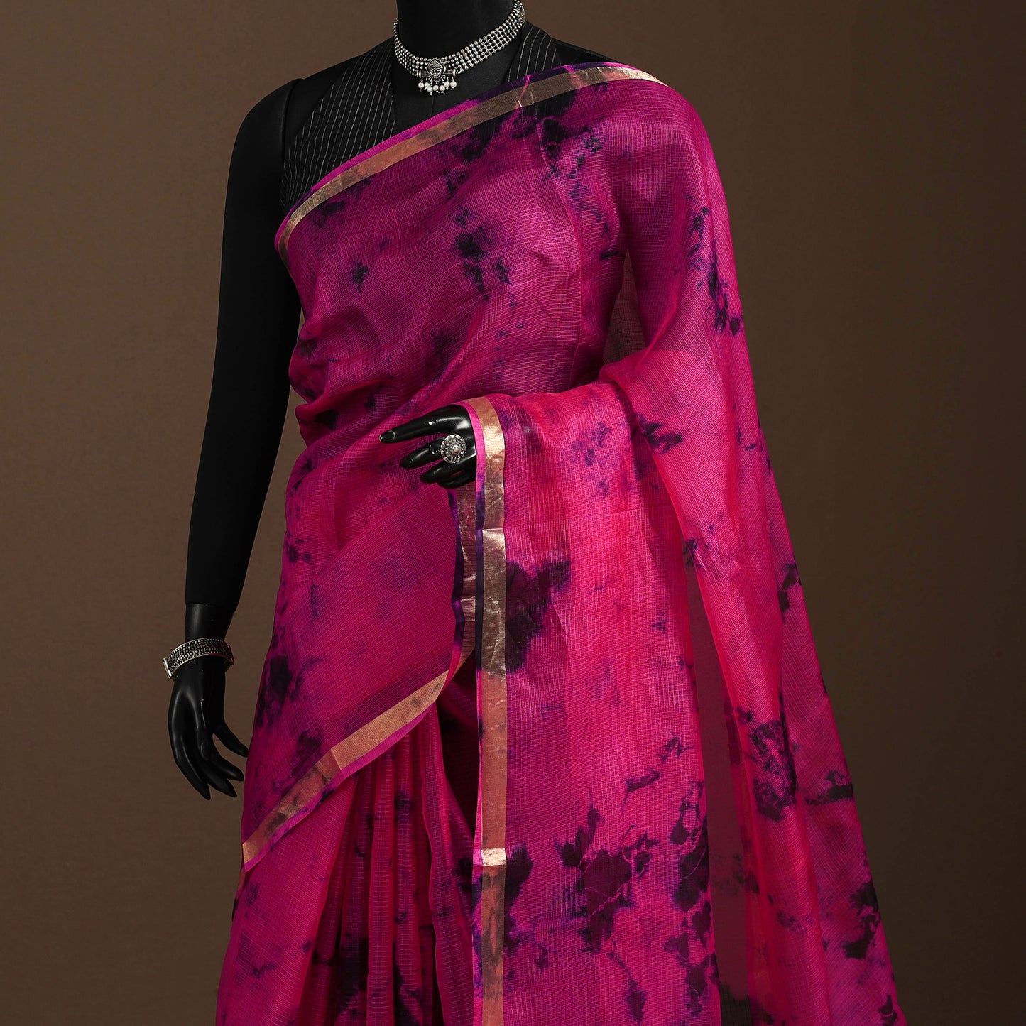 Pink - kota doria silk tie-dye shibori saree 04