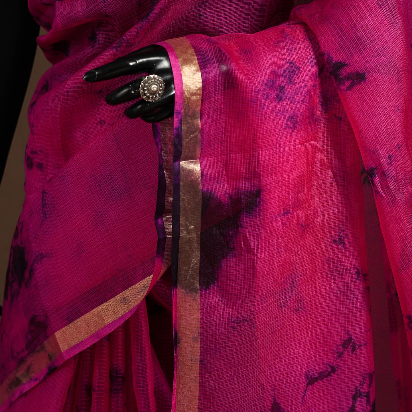 Pink - kota doria silk tie-dye shibori saree 04